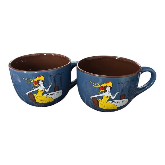 Pair of Café Bohême Coffee Crème Liqueur Mugs – Retro Lady in Yellow – 1990s - Picture 1 of 3